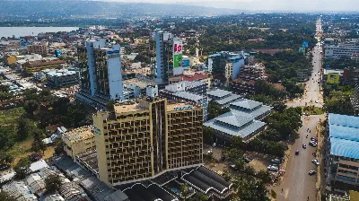 An elevated view of Kisumu beside Lake Victoria